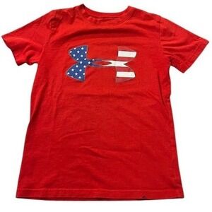 Under Armour Kids Red American Flag Logo Graphic T-Shirt Short Sleeve Tee Boys
